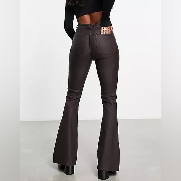ASOS Design Power stretch flared jeans in coated chocolate brown 🍪 NWT 34/30 🍪 - Picture 2 of 12